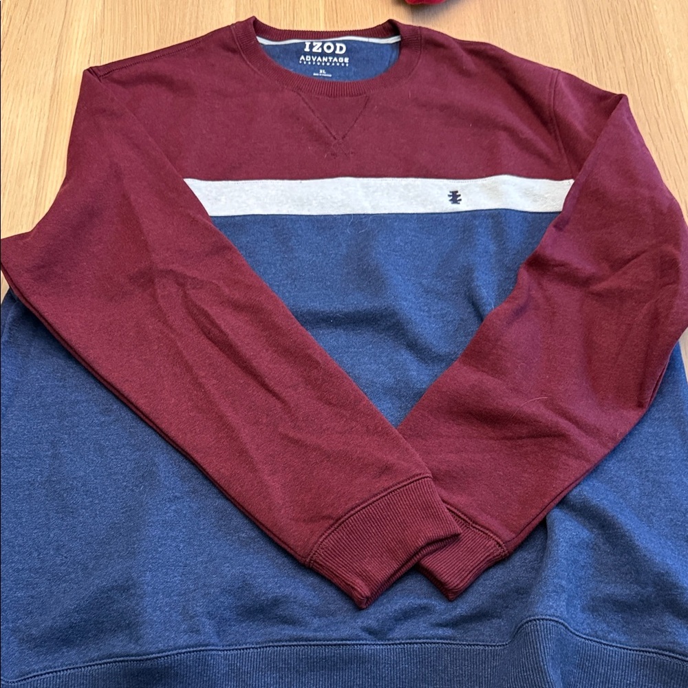 IZOD Men's Crewneck Sweater in Burgundy and Blue